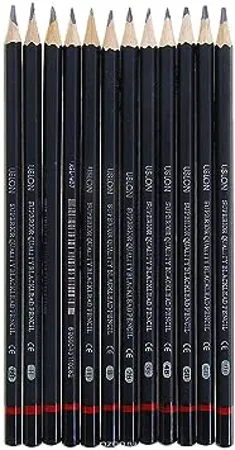 INOVERA LABEL 12 Set Professional Drawing Art Sketch Graphite Pencils 2H H F HB B 2B 3B 4B 5B 6B 7B 8B Black Pack of 1 12 Pencils 