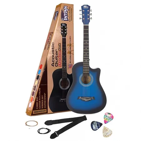 INTERN Cutaway Design Acoustic Guitar Pack Humidity Proof body Bend resistance Durable Action Natural tone bright resonance Blue Carbon Fibre Fiber Guitar with Bag Strap Strings set Picks