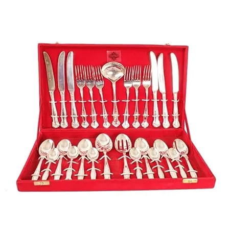 IndianArtVilla Handmade Silver Plated 27 Piece Cutlery Set Kitchen Dining Home Decorate Gift Item