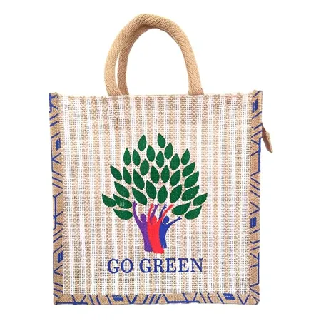 Jute Bag for Lunch Box Go Green Printed MultiPurpose Jute Bag for Office College School Tiffin Shopping Grocery Bag Eco Friendly Bag For Men Women and Kids