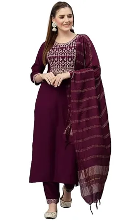KLOSIA Women Embroidered Kurta and pant with dupatta suit set