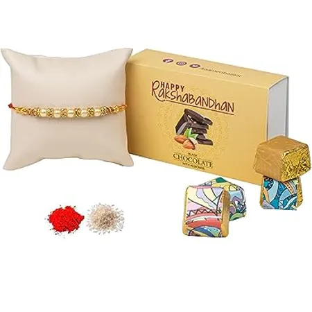 Kaameri Bazaar Rakhi gift for brother Chocolate gift pack for bhaiya 4 Pcs Includes Rakhi Dhaga Tilak 