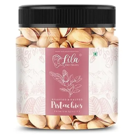 LILA DRY FRUITS Premium Roasted Salted Pistachios Namkeen Pista Dry Fruit Tasty Healthy High in Protein Dietary Fiber Gluten Free Low Calorie Nuts Pista In Shell jar Pack 500gm