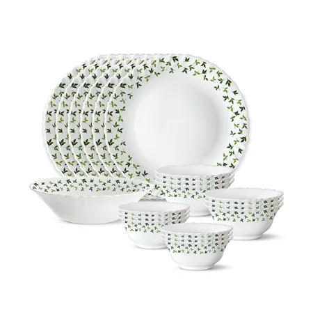 Larah by Borosil Sage Silk Series Opalware Dinner Set 19 Pieces for Family of 6 Microwave Dishwasher Safe Bone Ash Free Crockery Set for Dining Gifting Plates Bowls White