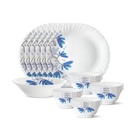 Larah by Borosil Twilight Silk Series Opalware Dinner Set 19 Pieces for Family of 6 Microwave Dishwasher Safe Bone Ash Free Crockery Set for Dining Gifting Plates Bowls White