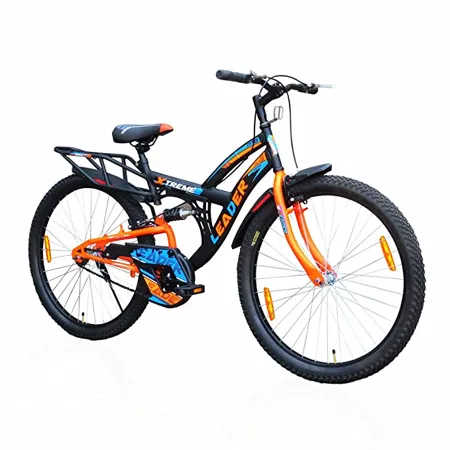 Leader Xtreme MTB 26T IBC Mountain Bicycle Bike Without Gear Single Speed with Rear Suspension for Men Black Fluro Orange Ideal for 10 Years Frame 18 Inches