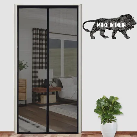LifeKrafts Polyester Magnetic Mosquito Net for Door Mosquito Curtain for All Door Types Sizes Auto Closing Insect Screen to Keep Mosquito Out Black 205 x 90 Cms 