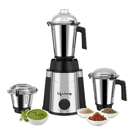 Lifelong 1200W Mixer Grinder Power Plus with 3 Jars Liquidizing Wet Grinding and Chutney Jar Stainless Steel blades 1 Year Manufacturer s Warranty Black LLMG210 