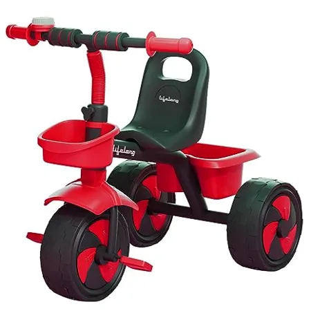 Lifelong Kids Tricycle with EVA Wheels Bell Storage Basket Baby Trike Age Group 2 Years to 5 Years Carrying Capacity Upto 30 kgs LLKTC03 Black Red 