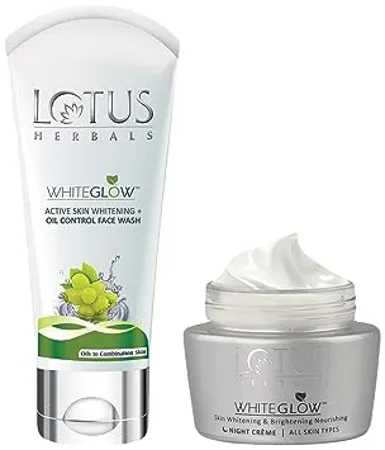 Lotus Herbals White Glow Skin Whitening and Brightening Nourishing Night Cr me 60g Lotus Herbals WhiteGlow Active Skin Whitening and Oil Control Facewash 100g