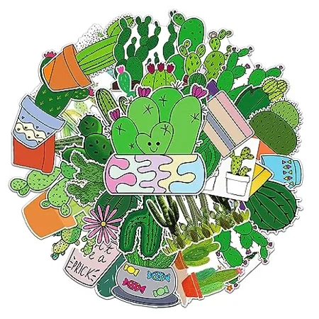 M T BROTHERS 50pcs Cool Random Cartoon Vinyl Skateboard Stickers for Laptop Guitar Travel Case Water Bottle Car Luggage Bike Sticker Gift for Teens Girls Kids Cactus 