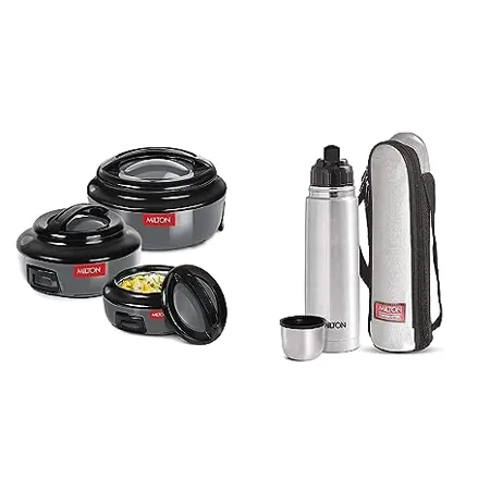 MILTON Ernesto Inner Jr Casserole Set of 3 420 ml 850 ml 1 43 litres Grey Easy to Carry Serving Stackable Milton Thermosteel Flip Lid Flask 750 milliliters Silver
