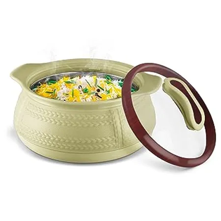 MILTON Weave 1000 Insulated Inner Stainless Steel Casserole with Glass Lid 780 ml Beige BPA Free Food Grade Easy to Carry Easy to Store Ideal for Chapatti Roti Curd Maker