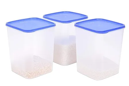 Mahaware Modular Square Plastic Kitchen Container Set 5 5 litre Set of 3 Blue