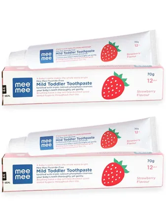 Mee Mee Fluoride Free Baby Toothpaste for Kids Fortified with Triple Calcium Phosphate Cavity Protection Oral Care Best for Baby 1 year 70 gram Strawberry Pack of 2 
