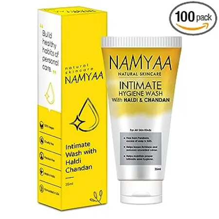 Namyaa Haldi Chandan Intimate Hygiene Wash With Germ and Odour Protection pH Balanced Prevent Dryness 35ml