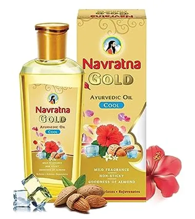 Navratna Gold Ayurvedic Oil Non Sticky and Non Greasy Mild Fragrance Goodness of Almonds and 9 Ayurvedic Herbs Relieves Body Aches Sleeplessness Headache and Fatigue 200ml