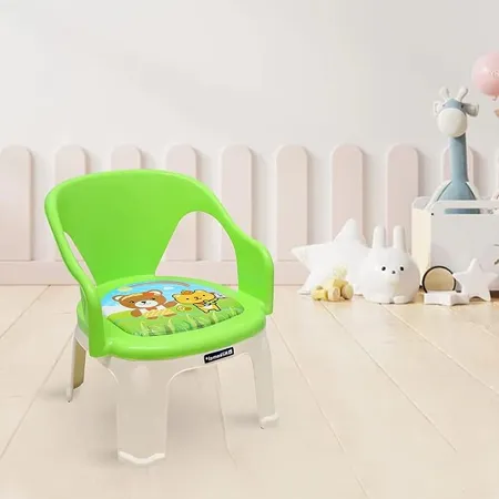 Nilkamal Pups Kids Strong and Durable Plastic Chair with PVC Cushion Base Pups Blue 35 36 38 cm