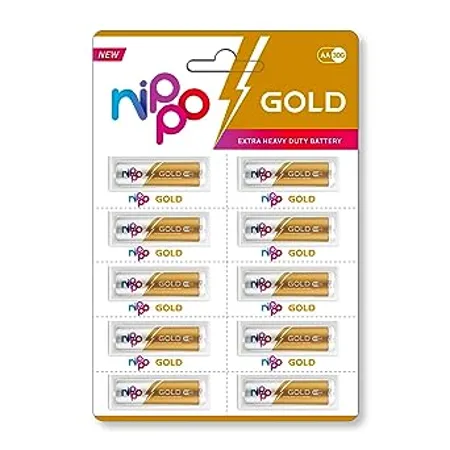 Nippo 3DG Gold AA Battery 1 5 V 24 Months Shelf Life Leakproof For Toys Remotes Clocks Wireless Mouse Pack of 10