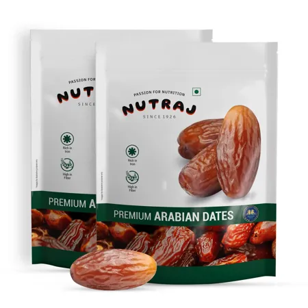 Nutraj Premium Gold Arabian Dates 1kg Khajur Khajoor No Preservatives No Added Sugar Dried Fruits Rich in Iron Fibre Vitamins Pack of 2 500g X 2 