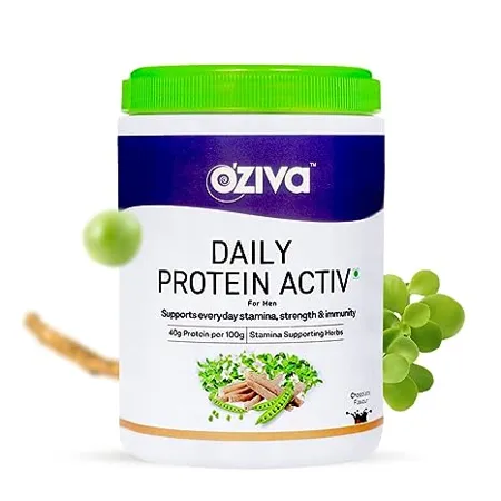 OZiva Daily Protein Activ for Men Protein Powder for Men for Better Stamina Muscular Health Energy Levels Big Muscle Protein with 40g Protein per 100g and Probiotic Bacteria 300g