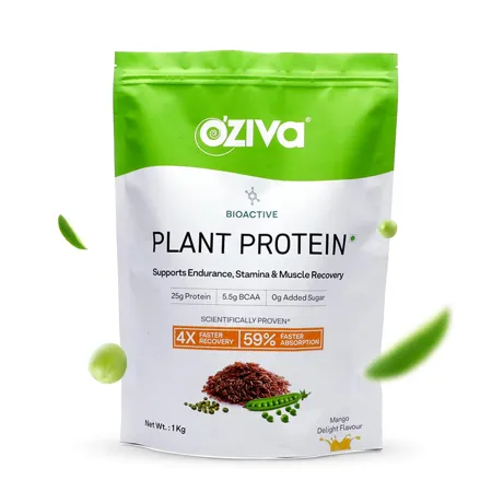 OZiva Organic Plant Protein for Everyday Fitness 25g Protein Pea Isolate Complete Plant Protein Powder No Added Sugar Certified Clean Vegan Mango 1kg 
