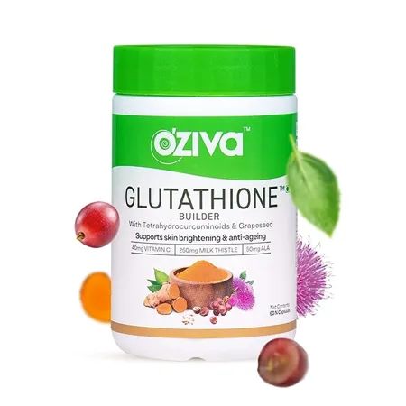 OZiva Plant Based Glutathione Builder Glutathione Tablets for Antioxidant Support Skin Glow Anti Ageing Glutathione Tablets with Grapeseed Vitamins C E Selenium 60 Vegetarian Capsules