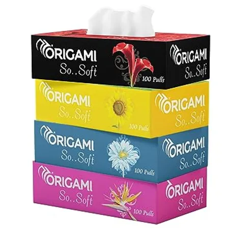 Origami 2 Ply Facial Tissue Box Car Tissue Pack of 4 100 Pulls Per Box 400 Sheets 