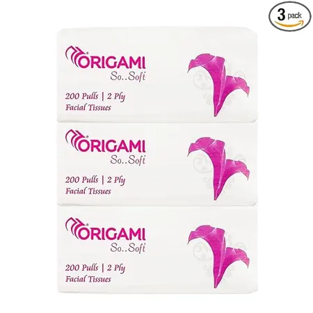 Origami 2 Ply Facial Tissue Soft Pack Car Tissue Pack of 3 200 Pulls Per Box 600 Sheets 