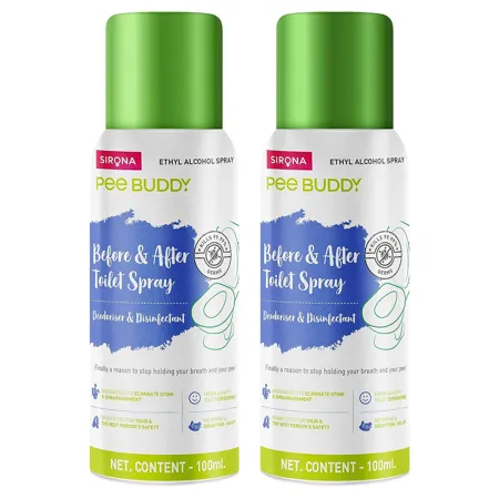 PEE BUDDY Toilet Seat Sanitizer Spray 100 ml Pack of 2 Odour and Germs Eliminating Toilet Spray Before After Toilet Seat Sanitiser Disinfectant Deodoriser Vanilla Fragrance