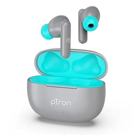 PTron Newly Launched Bassbuds Zen in Ear Wireless TWS Earbuds with Quad ENC Mic TruTalk 50Hrs Playtime Bluetooth Headphone 5 3 with Mic Deep Bass Touch Control Type C Fast Charging IPX4 Grey 