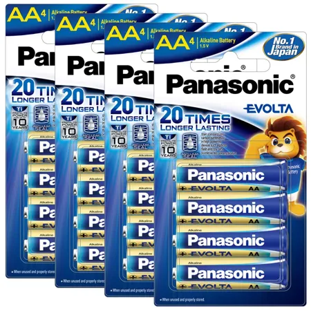 Panasonic Evolta AA Alkaline 1 5V Battery 20 Times Longer Lasting Than Standard zinc Carbon Batteries Anti Leak Seal Protects Power for up to 10 Years Pack of 16