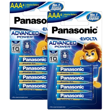 Panasonic Evolta AAA Alkaline Advanced Power Extra Power Formula no Mercury add Anti Leak Seal Protects Power for up to 10 Years Pack of 8