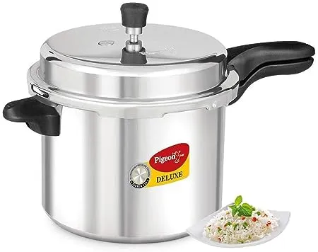 Pigeon by Stovekraft Deluxe Aluminium Outer Lid Pressure Cooker 7 5 Litres Silver