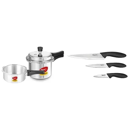 Pigeon by Stovekraft Mini Combi Aluminium Cookware Set 2 Pieces 2 3 litres Silver Stainless Steel Kitchen Knives Set 3 Pieces Multicolour Combo