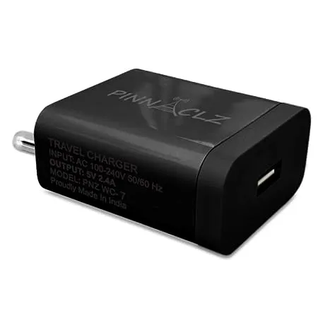 Pinnaclz Made in India 2 4 amp Fast Wall Charger Black 