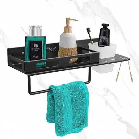 Plantex Bathroom Organizer GI Steel Multipurpose Bathroom Shelf for Wall Bathroom Accessories Black 15 Inches 