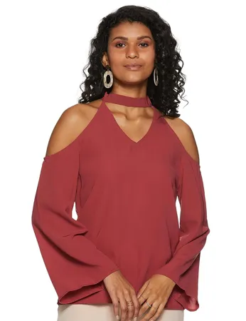 RARE Women Pink Georgette Cold Shoulder Top EP2202B 