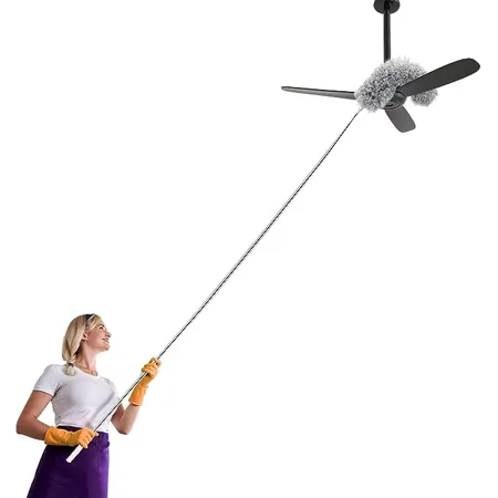 RMAI Microfiber Duster with Extension Pole Stainless Steel 100 Extra Long Extendable Cobweb Dusters Bendable Scratch Resistant Duster for Cleaning High Ceiling Fan Cars Gray 