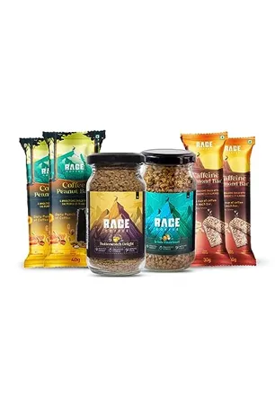 Rage Coffee Combo Pack of Flavoured Instant Coffee Hazelnut Coffee Butterscotch Coffee Peanut bar Pack of 2 Almond Bar Pack of 2 Made Using Premium Arabica Coffee Virat Combo 100g 