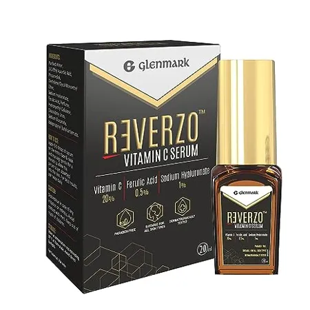 Reverzo Glenmark Vitamin C Serum with 20 Vitamin C Hyaluronic Ferulic Acid for Skin Brightening Even Skin Tone Anti aging Pigmentation Hydrates Skin Reduces Dark Spots for Unisex 20ml
