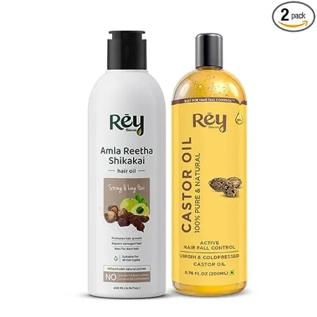 Rey Naturals Castor Oil 200 Ml and Amla Reetha Shikakai Hair Oil 200 Ml Combo