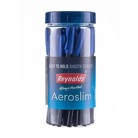 Reynolds AEROSLIM BP 25 CT JAR BLUE Ball Pen I Lightweight Ball Pen With Comfortable Grip for Extra Smooth Writing I School and Office Stationery 0 7mm Tip Size