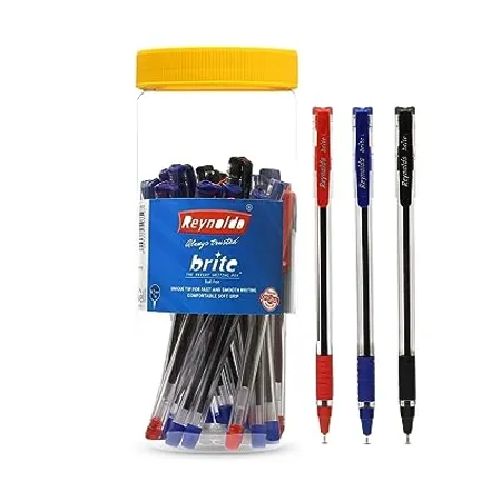 Reynolds BRITE BP 25 CT JAR 15 BLUE 5 BLACK 5 RED I Lightweight Ball Pen With Comfortable Grip for Extra Smooth Writing I School and Office Stationery 0 7mm Tip Size