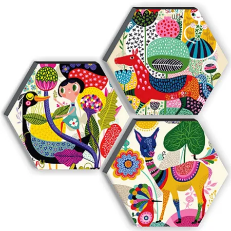 SAF Set of 3 Hexagon Kid s Room Decor Modern Art 6MM MDF UV Textured Home Decorative Gift Item 21 inch x 21 inch Abstract Painting SANFHX17