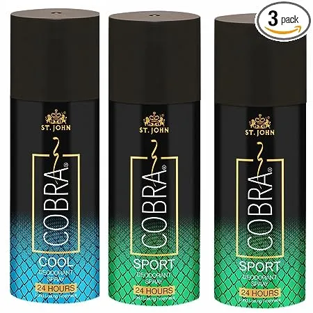 ST JOHN COBRA Deodorant Spray For Men Women 24 Hrs Long Lasting Perfume Irresistible Scent Fresh Good Fragrance Cool Sports 150 ml each Pack of 3 