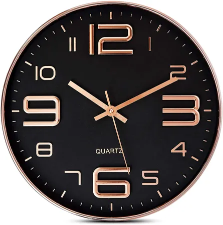 STAR WORK 12 Inches Wall Clock Wall Clock for Home Non Ticking Silent Wall Clock Wall Clock for Living Room Wall Clock for Bedroom Wall Clock for Home Stylish Latest Round Black Gold 