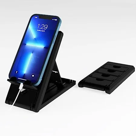 STRIFF Smartphone Stand Tabletop Foldable Mobile Phone Stand Tablet Stand Smartphone Holder Adjustable Height Lightweight Compact Portrait and Horizontal Easy to Carry Black 