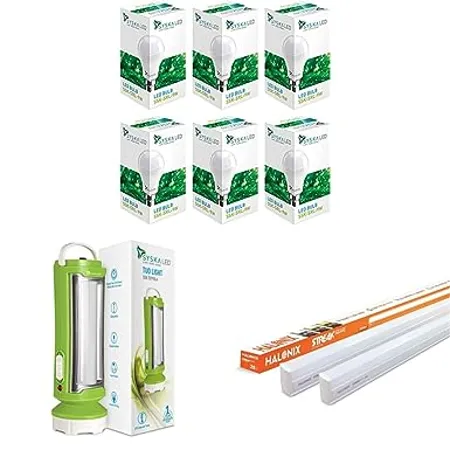 SYSKA SSK SRL 9W Base B22 9 Watt LED Bulb T0790LA Tuo Portable Rechargeable Led Lamp Cum Torch with Upto 4hrs Backup Green White Halonix 20W Led batten tubelight