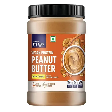 Saffola Fittify Vegan Protein Peanut Butter Super Creamy High Protein No Refined Sugar Vegan 925g